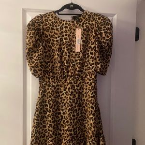 Aqua Leopard Dress with puff sleeves